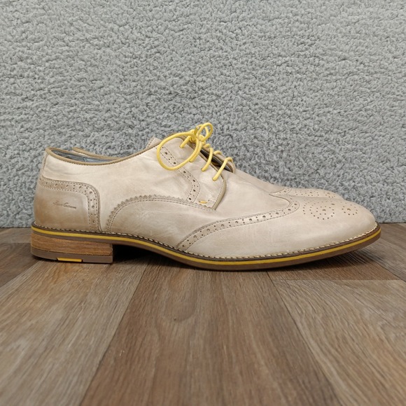 Kenneth Cole‎ Mens 11.5 Social Leader Leather Wingtip Oxford Dress Shoes  Beige